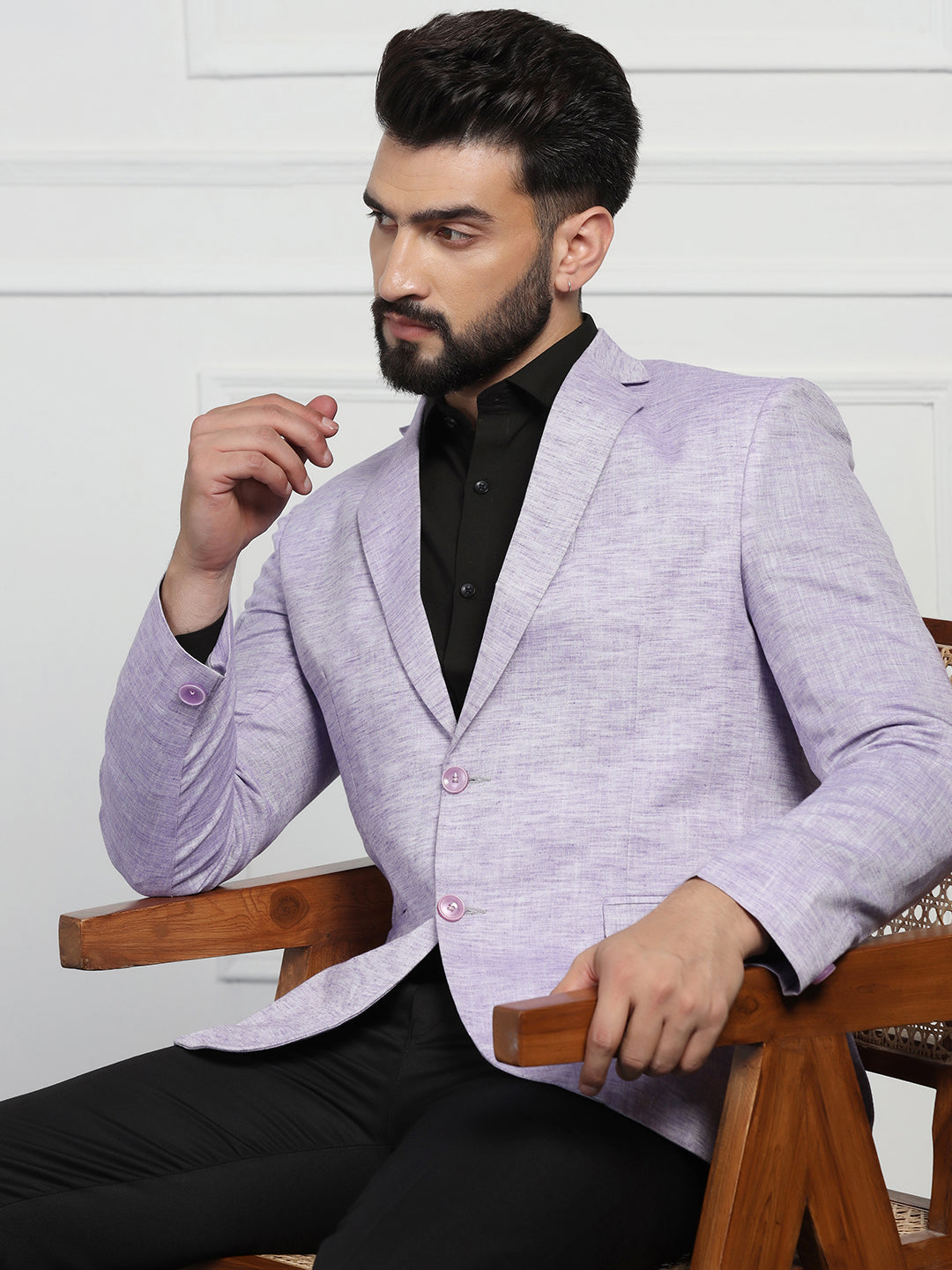 Men Linen Purple Blazer - Tahvo India