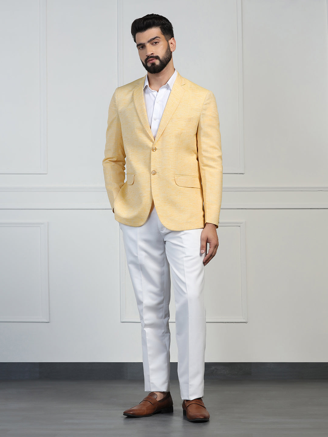 Men Linen Yellow Blazer - Tahvo India
