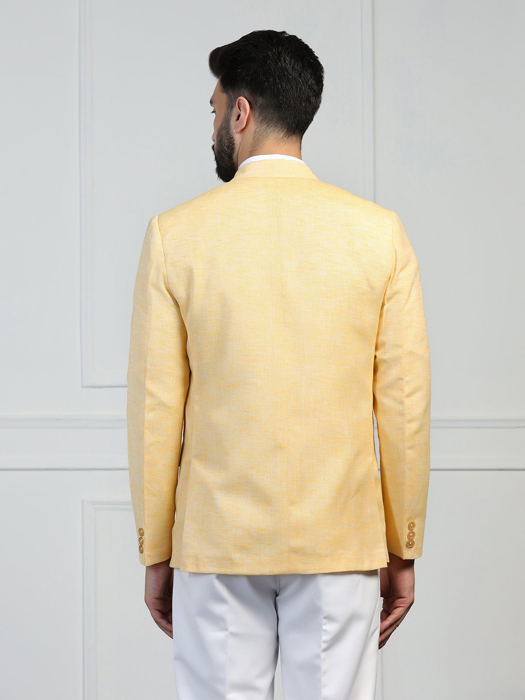 Men Linen Yellow Blazer - Tahvo India