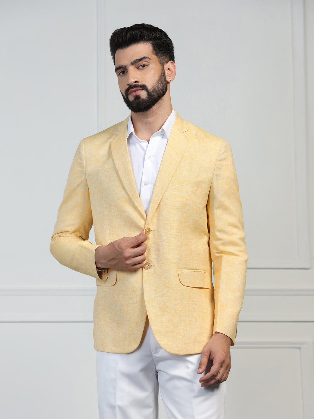 Men Linen Yellow Blazer - Tahvo India