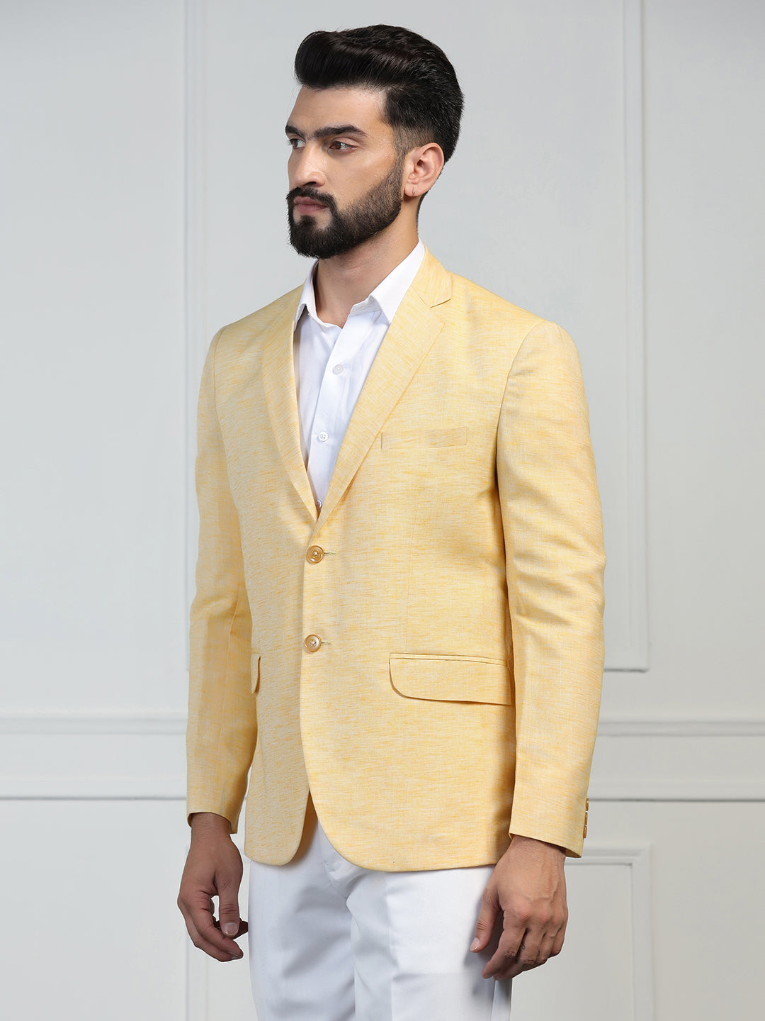 Men Linen Yellow Blazer - Tahvo India
