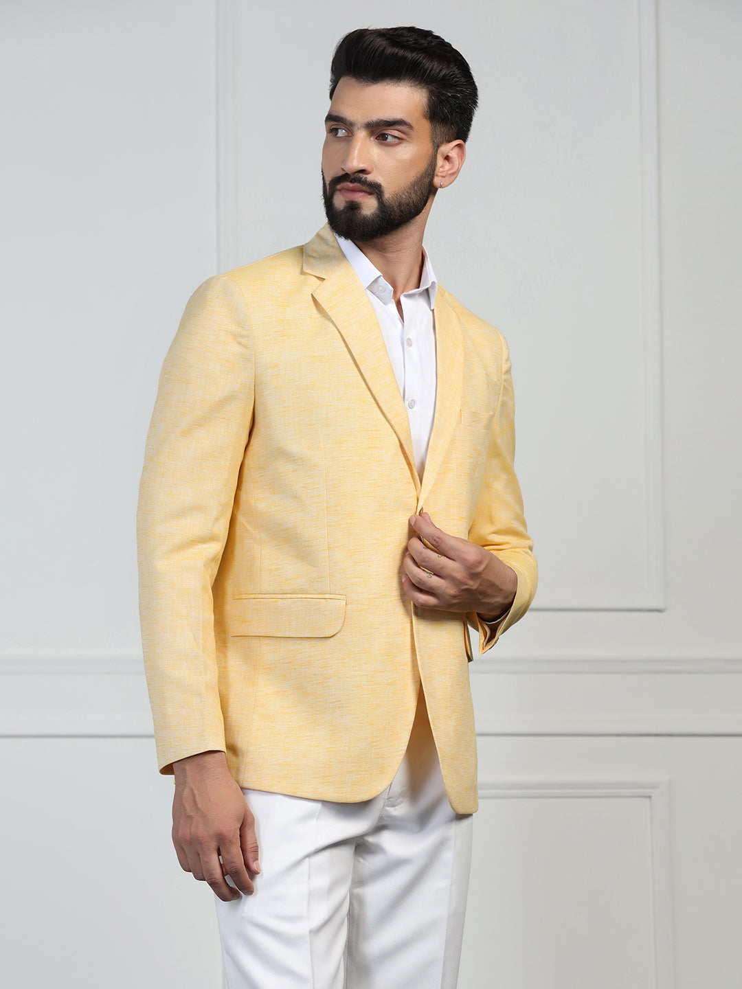 Men Linen Yellow Blazer - Tahvo India