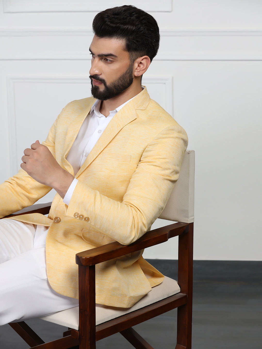 Men Linen Yellow Blazer - Tahvo India