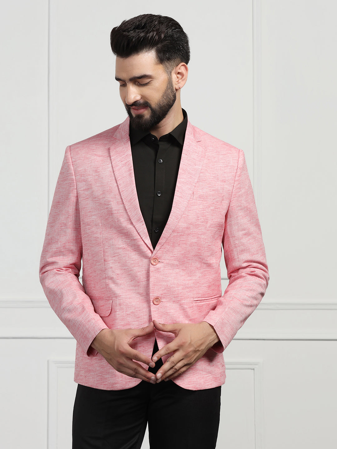 Men Linen Pink Blazer - Tahvo India