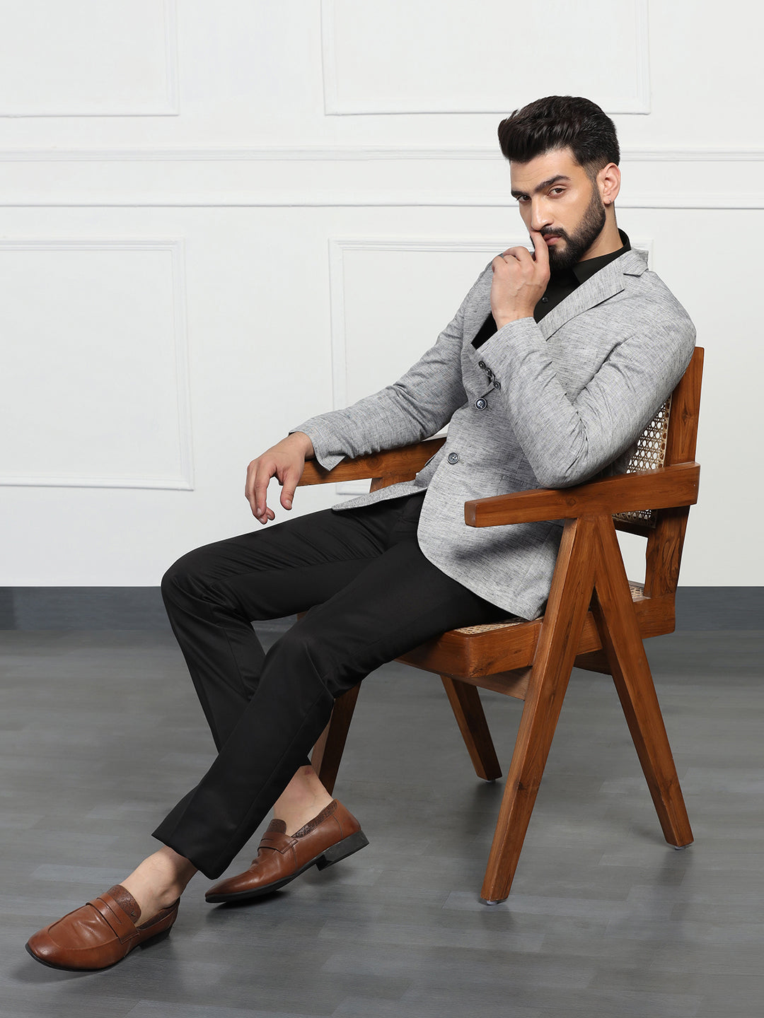 Men Linen Grey Blazer - Tahvo India