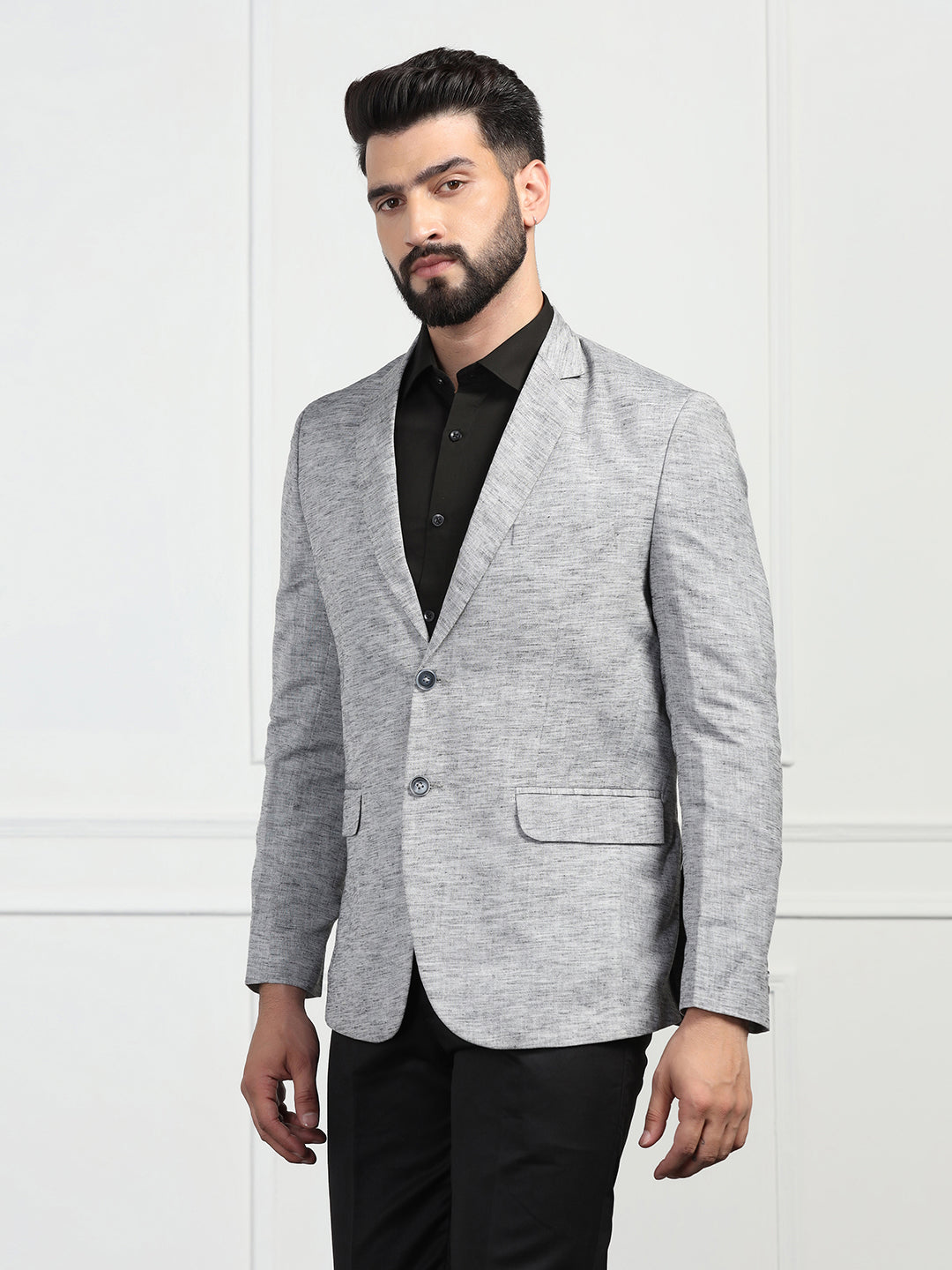 Men Linen Grey Blazer - Tahvo India