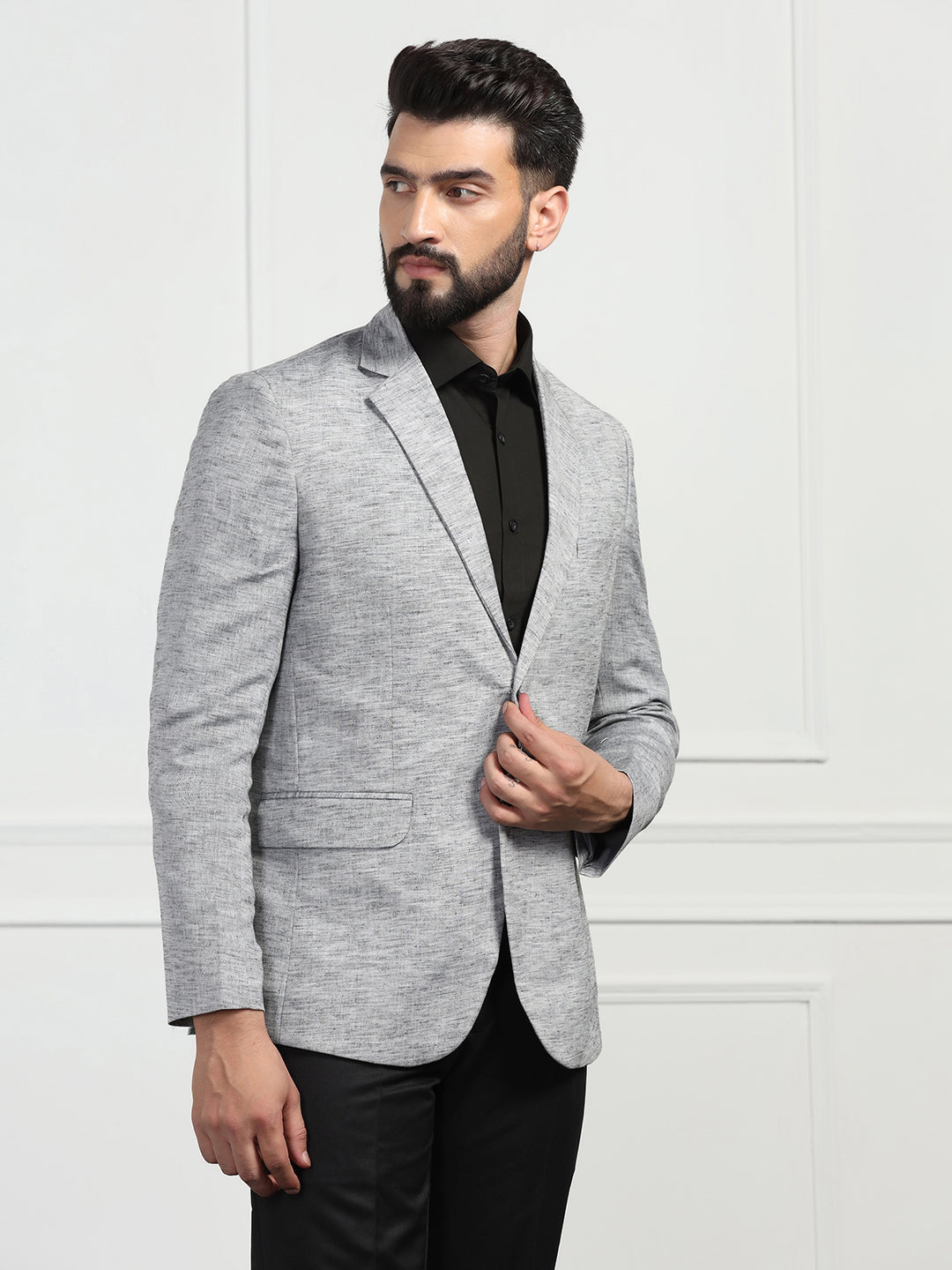 Men Linen Grey Blazer - Tahvo India