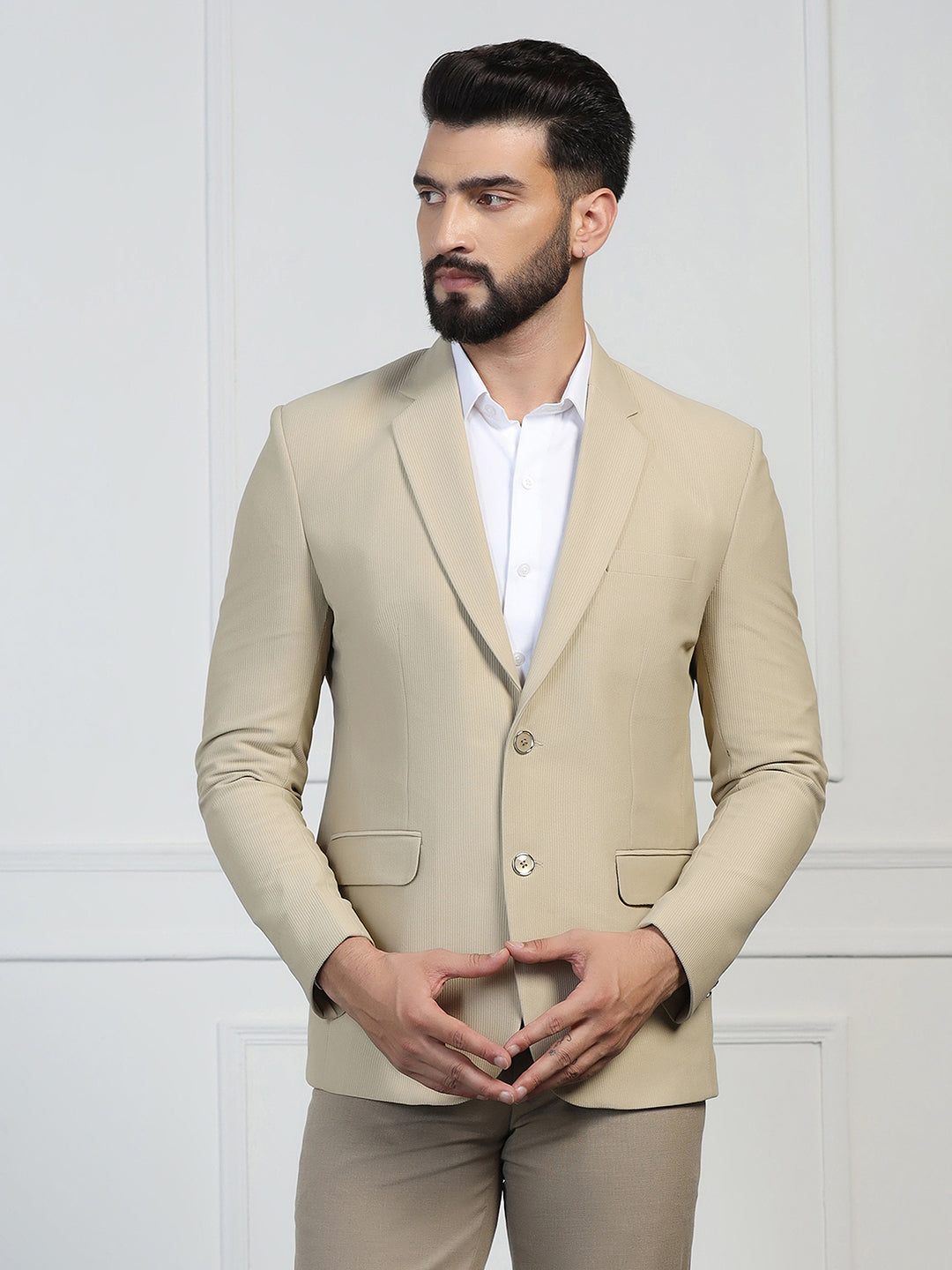 Men Corduroy Beige Blazer - Tahvo India