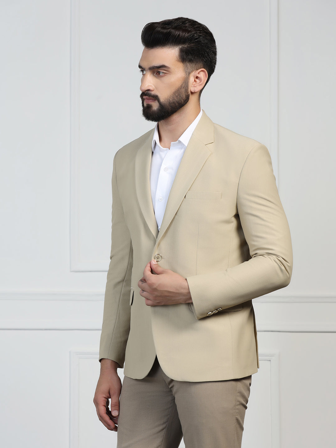 Men Corduroy Beige Blazer - Tahvo India