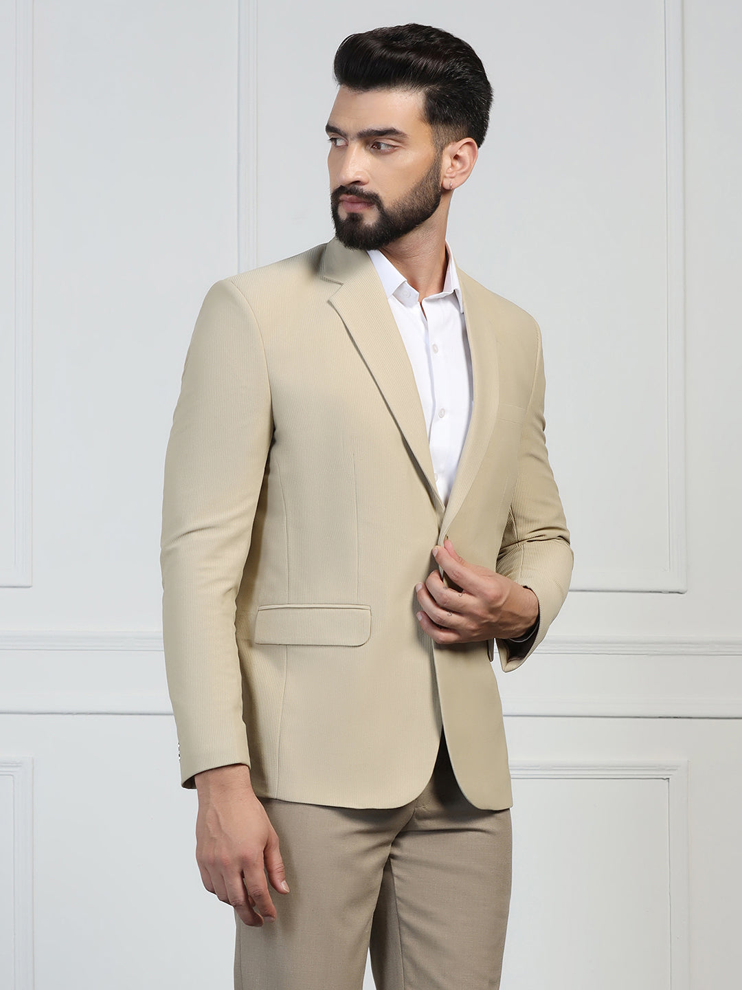 Men Corduroy Beige Blazer - Tahvo India