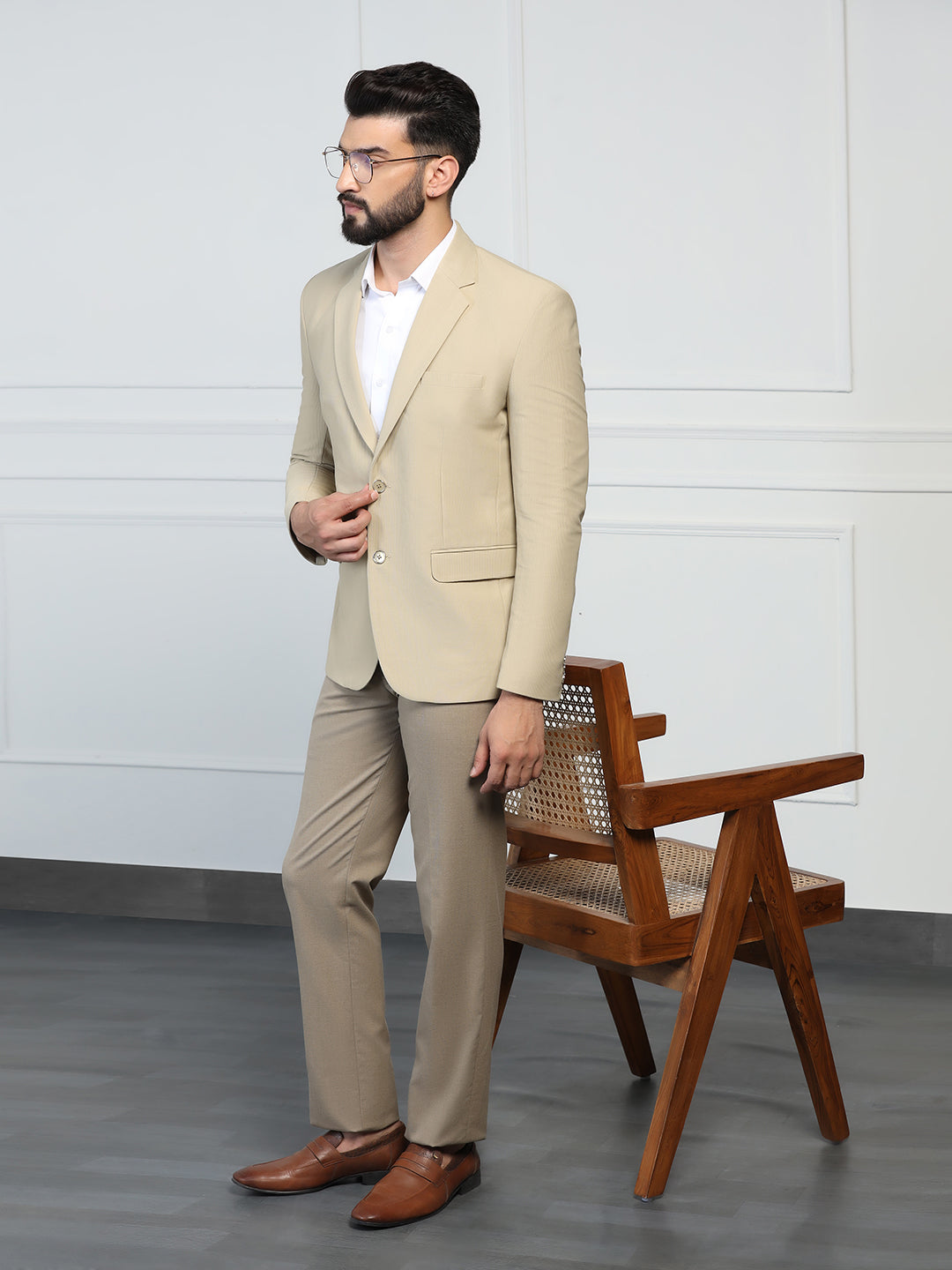 Men Corduroy Beige Blazer - Tahvo India