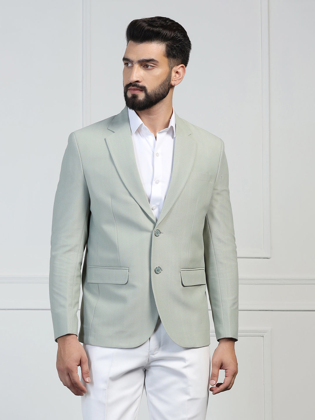 Men Corduroy Light Green Blazer - Tahvo India