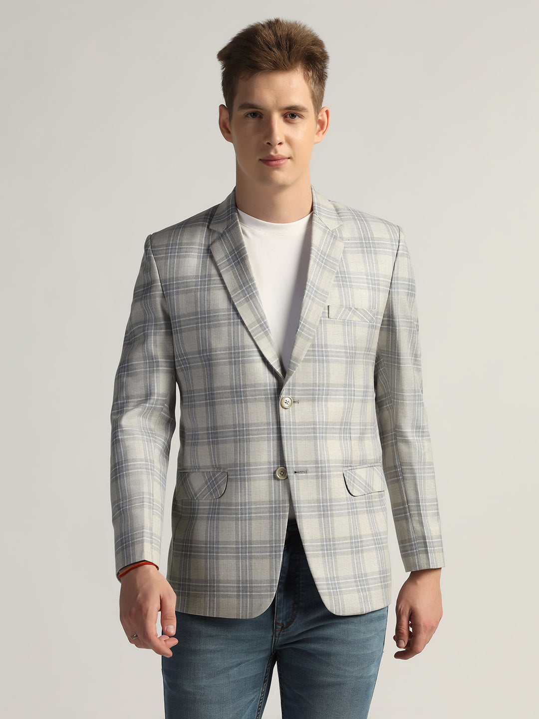 Mens Light Grey Checked Tweed Blazer - Tahvo India