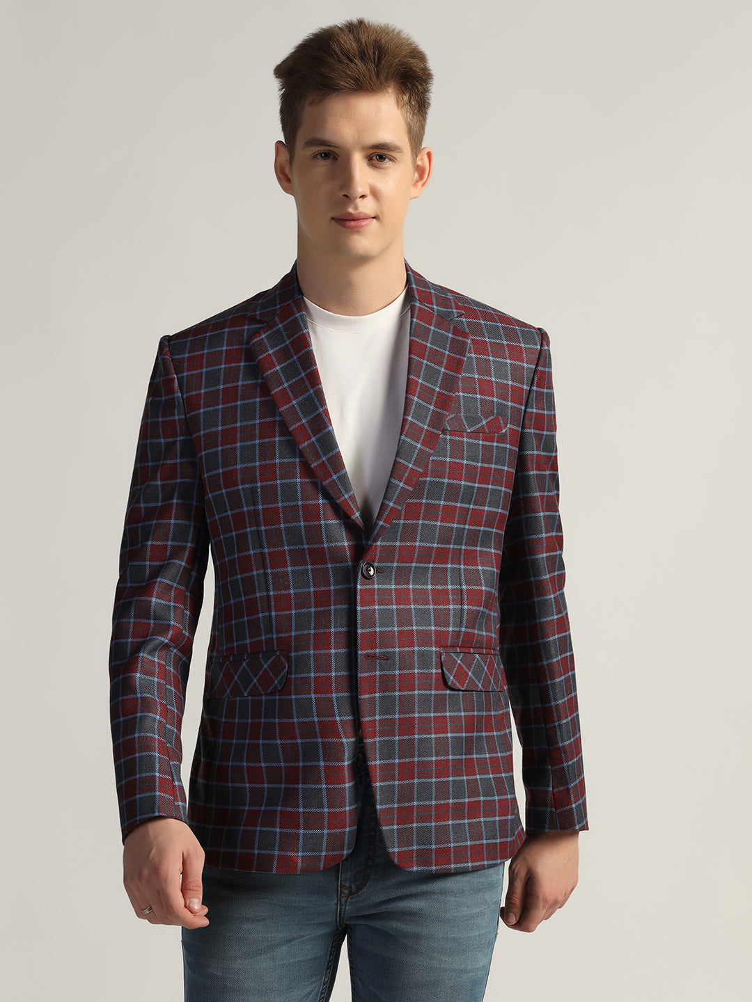 Men's Red Checked Tweed Blazer - Tahvo India
