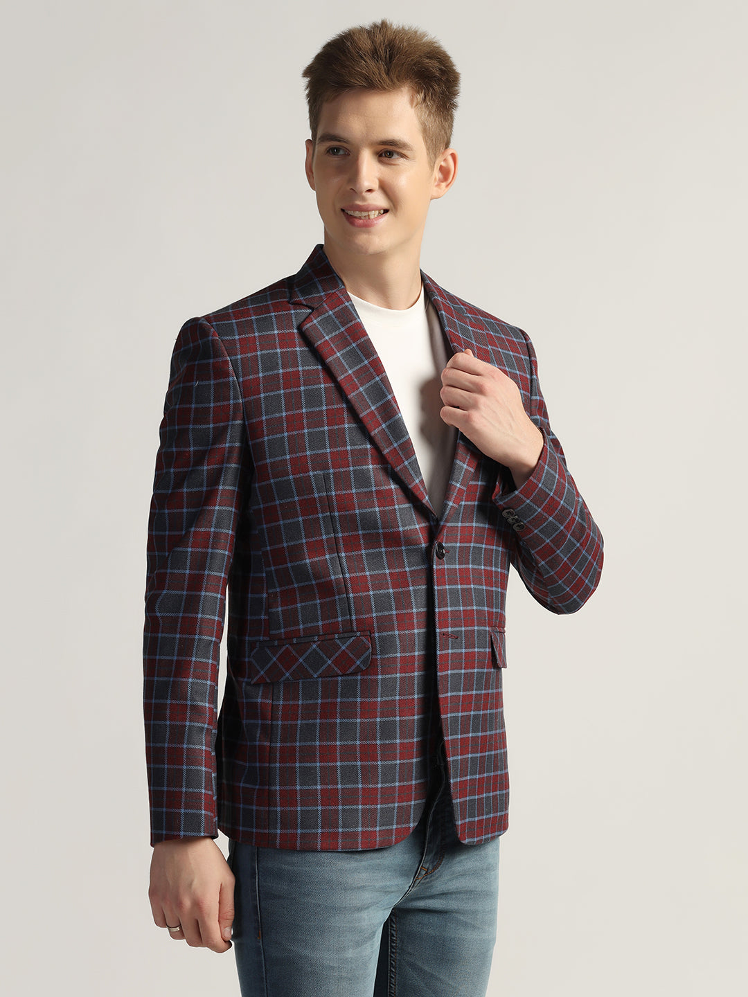 Men's Red Checked Tweed Blazer - Tahvo India