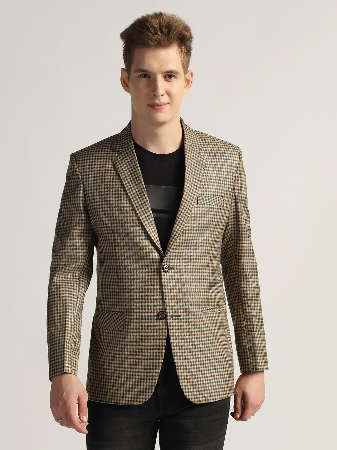 Brown Men's Checked Tweed Blazer - Tahvo India