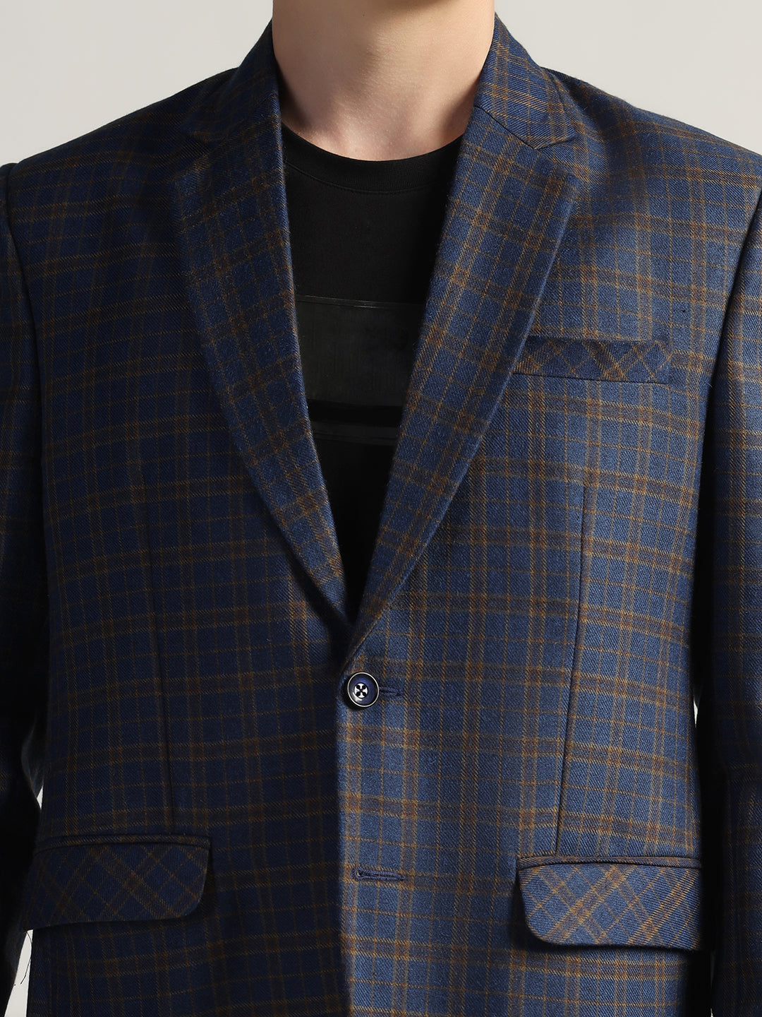 Men's Royal Blue Checked Tweed Blazer - Tahvo India