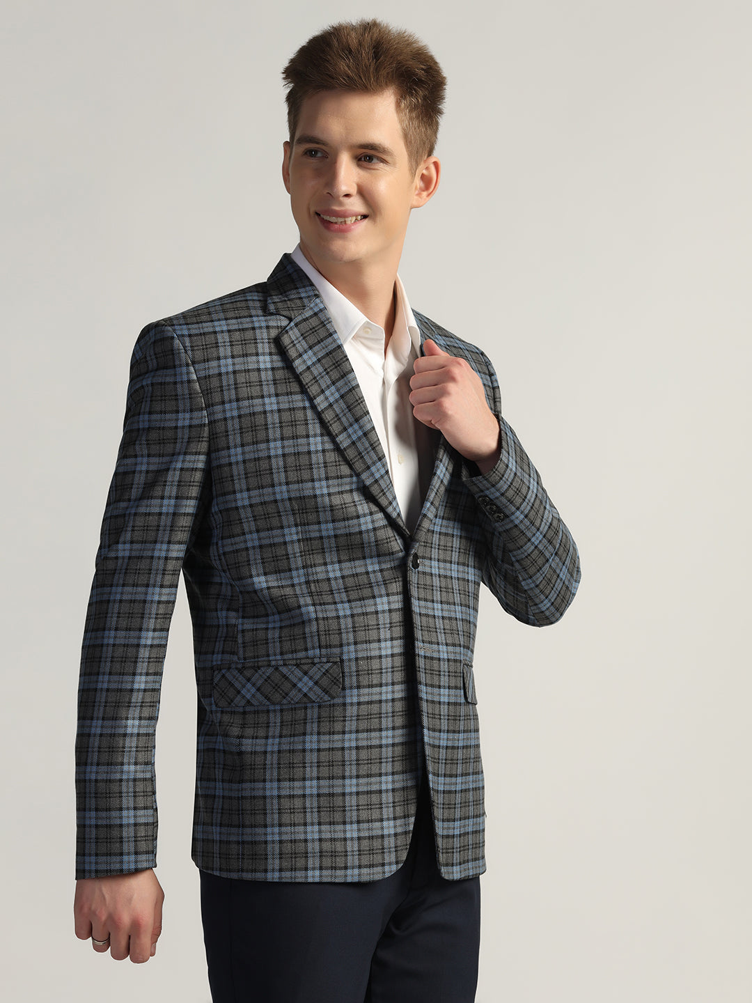 Men's Blue Checked Tweed Blazer - Tahvo India