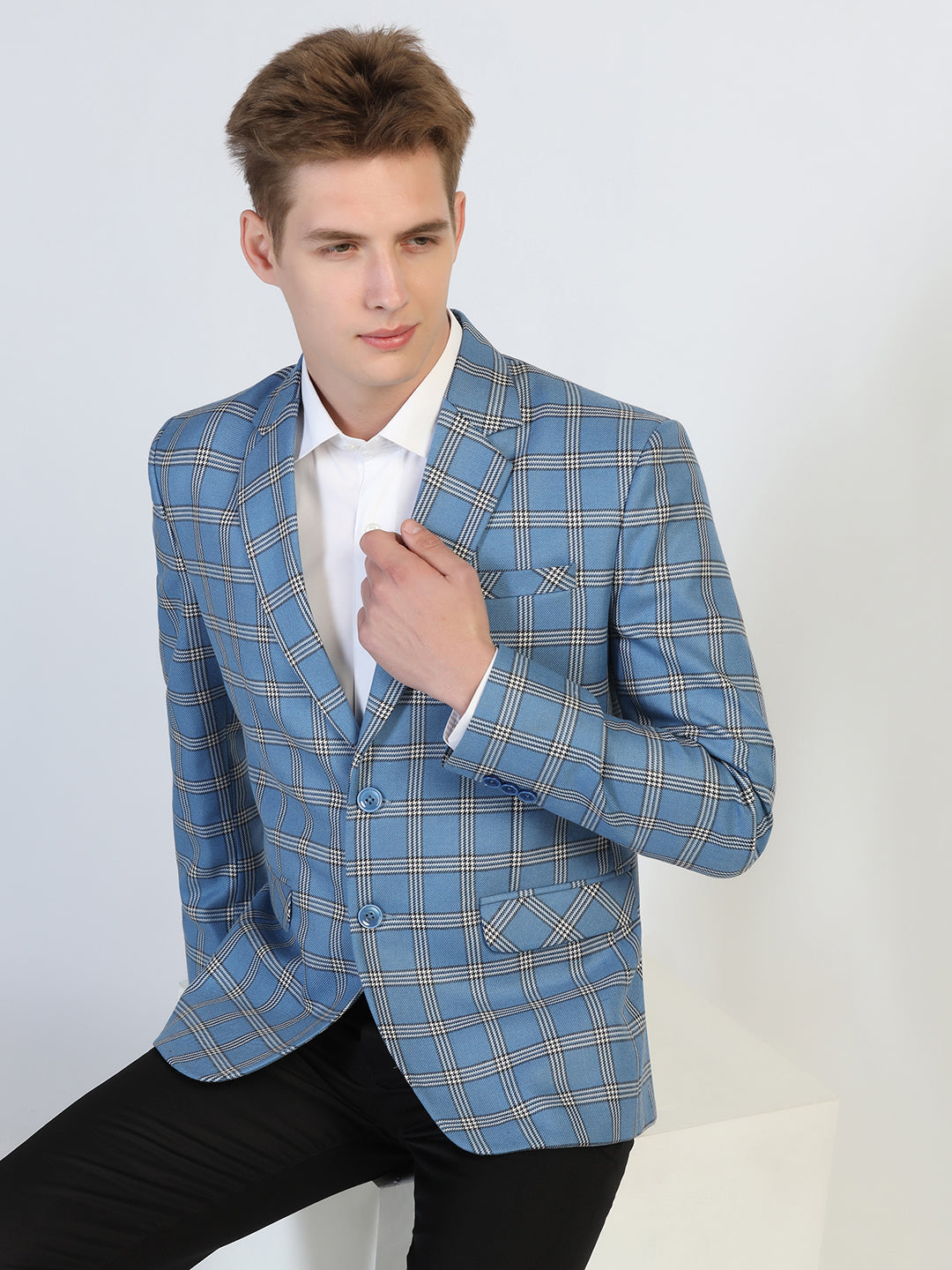 Blue Checked Tweed Blazer - Tahvo India