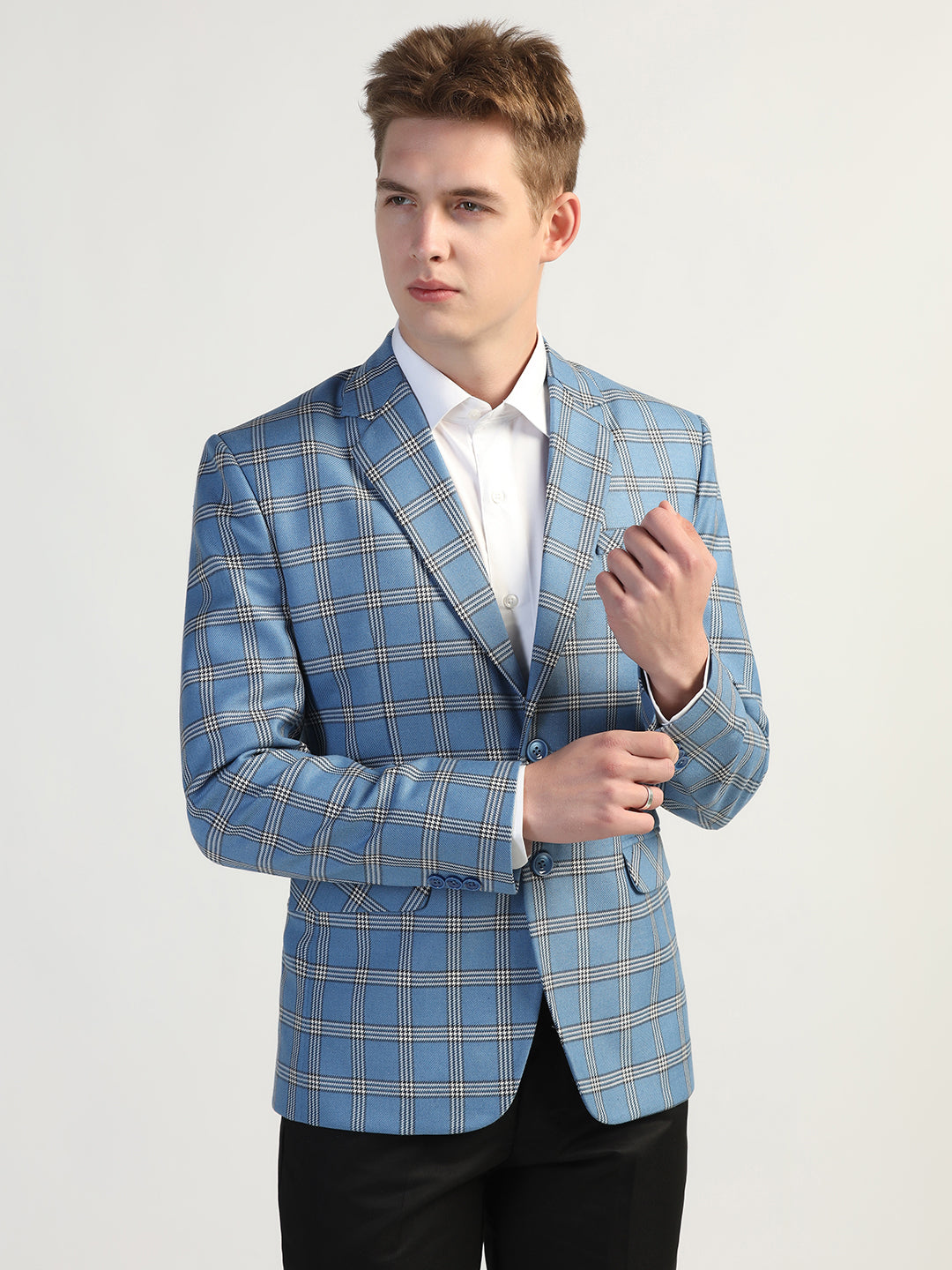 Blue Checked Tweed Blazer - Tahvo India