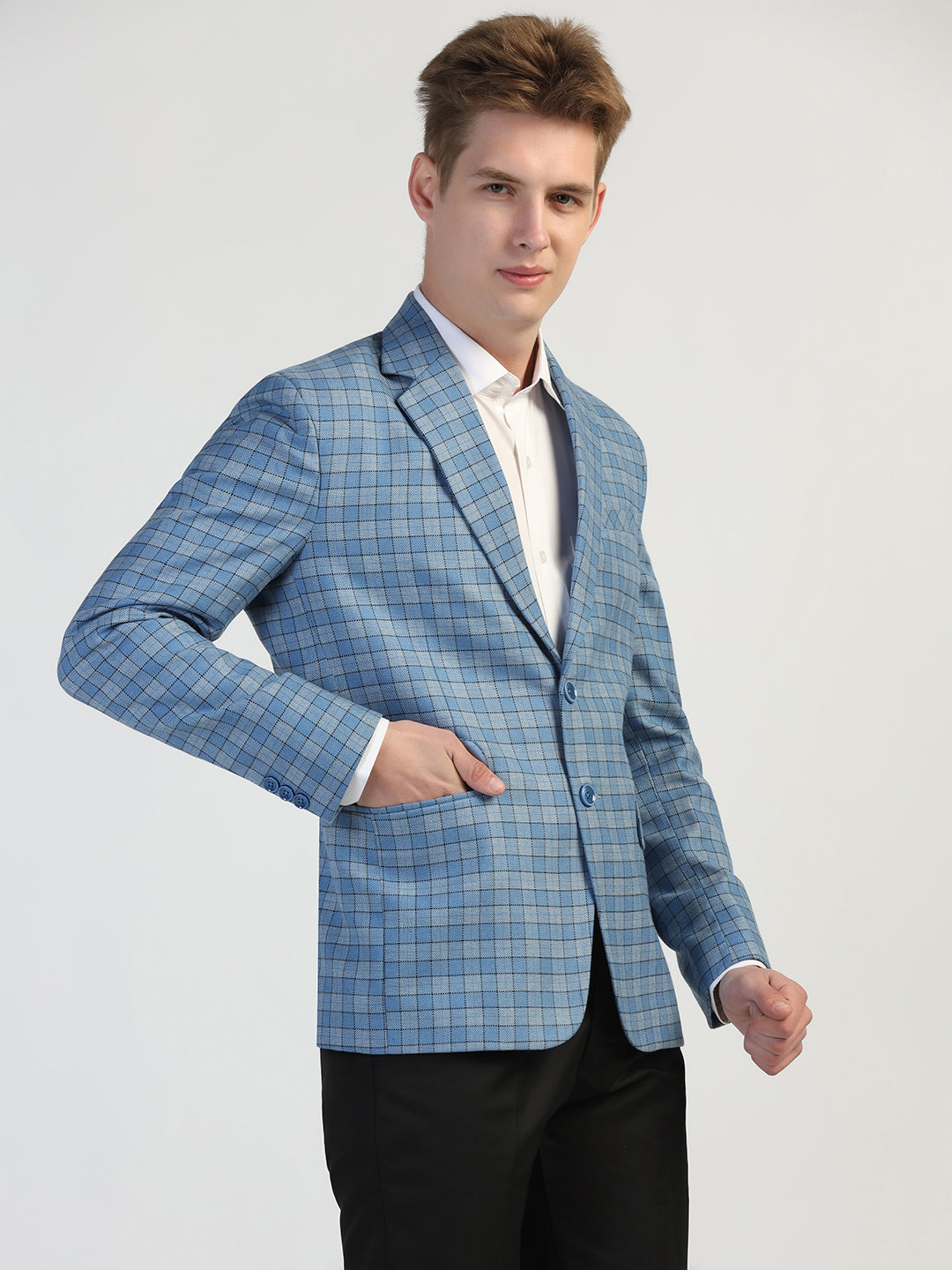 Light Blue Checked Tweed Blazer - Tahvo India