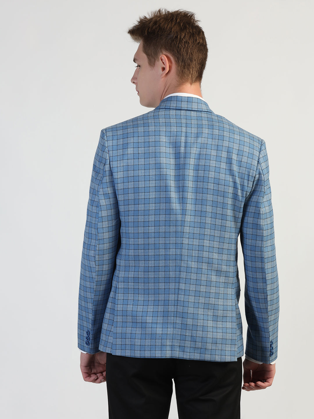 Light Blue Checked Tweed Blazer - Tahvo India