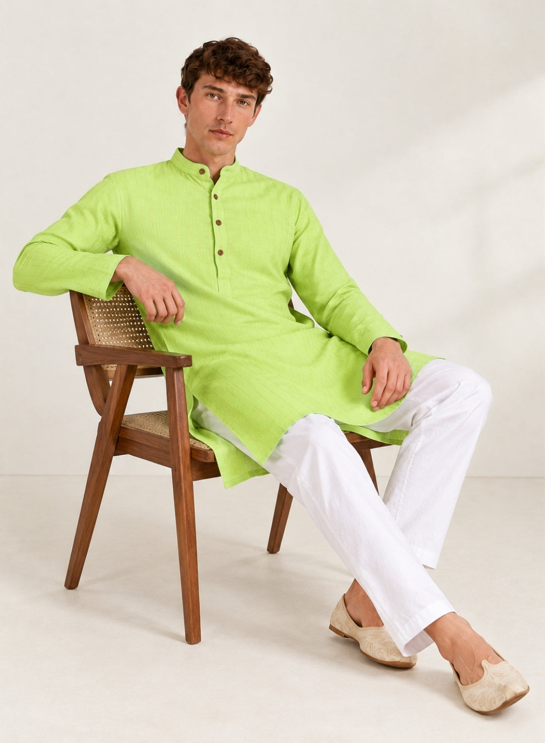 Men Green stripes Kurta