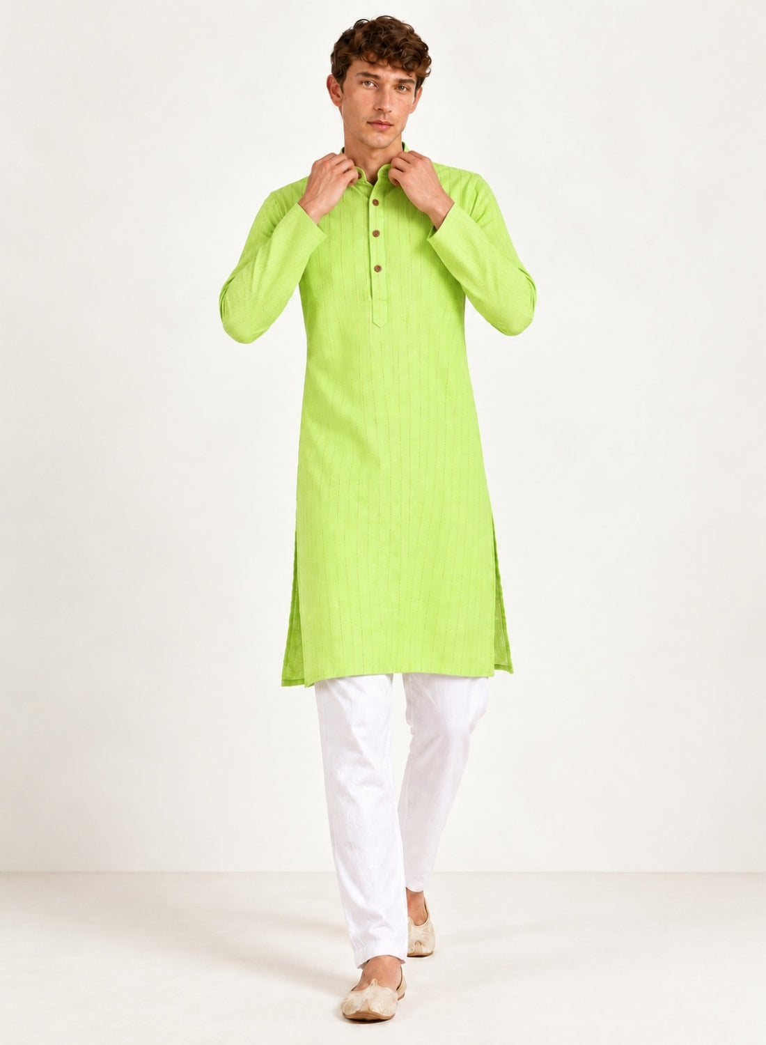 Men Green stripes Kurta
