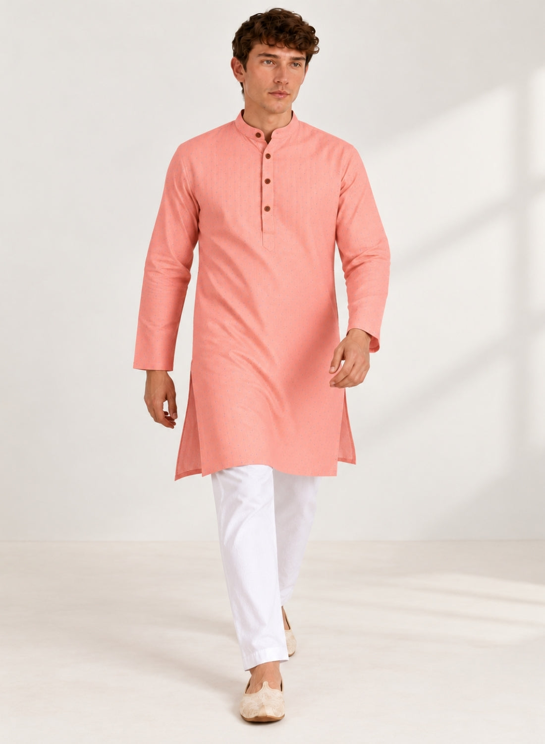 Men Peach dotted Kurta