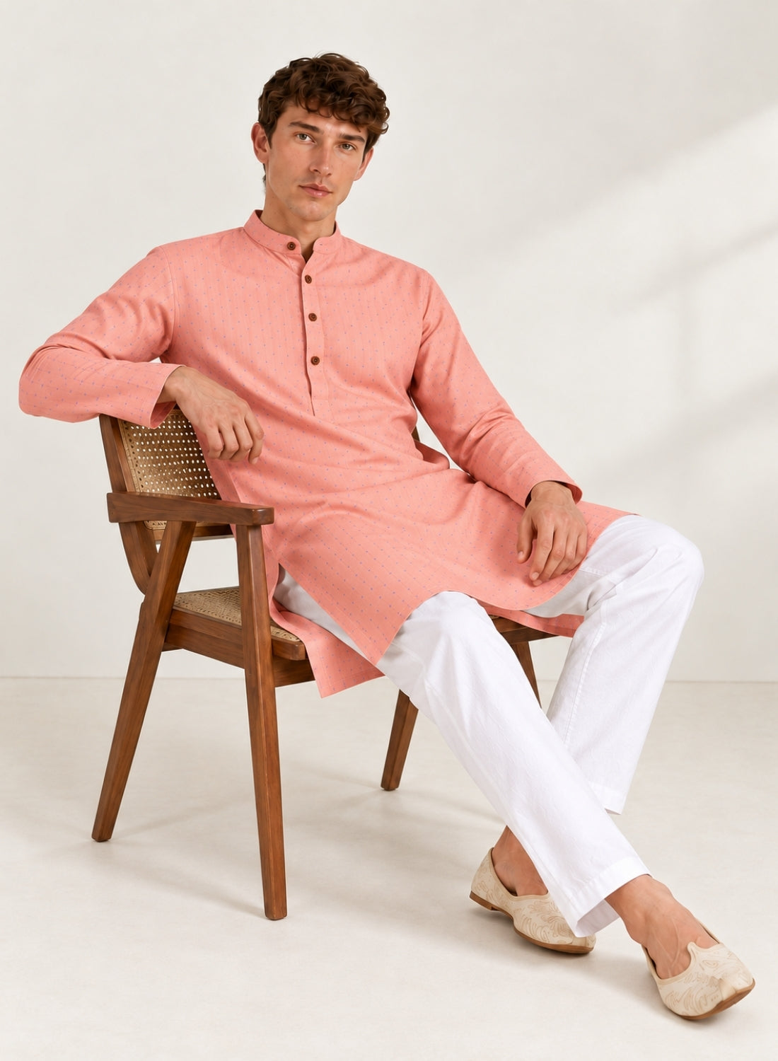 Men Peach Kurta Set