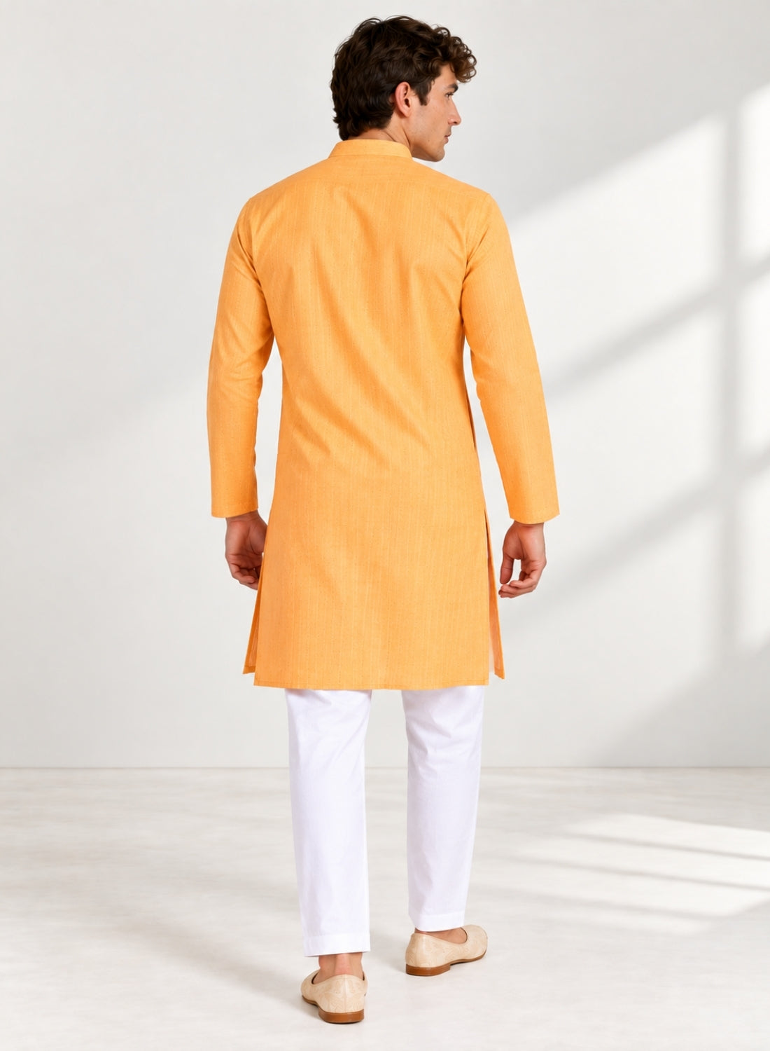 Men Orange Stripes Kurta