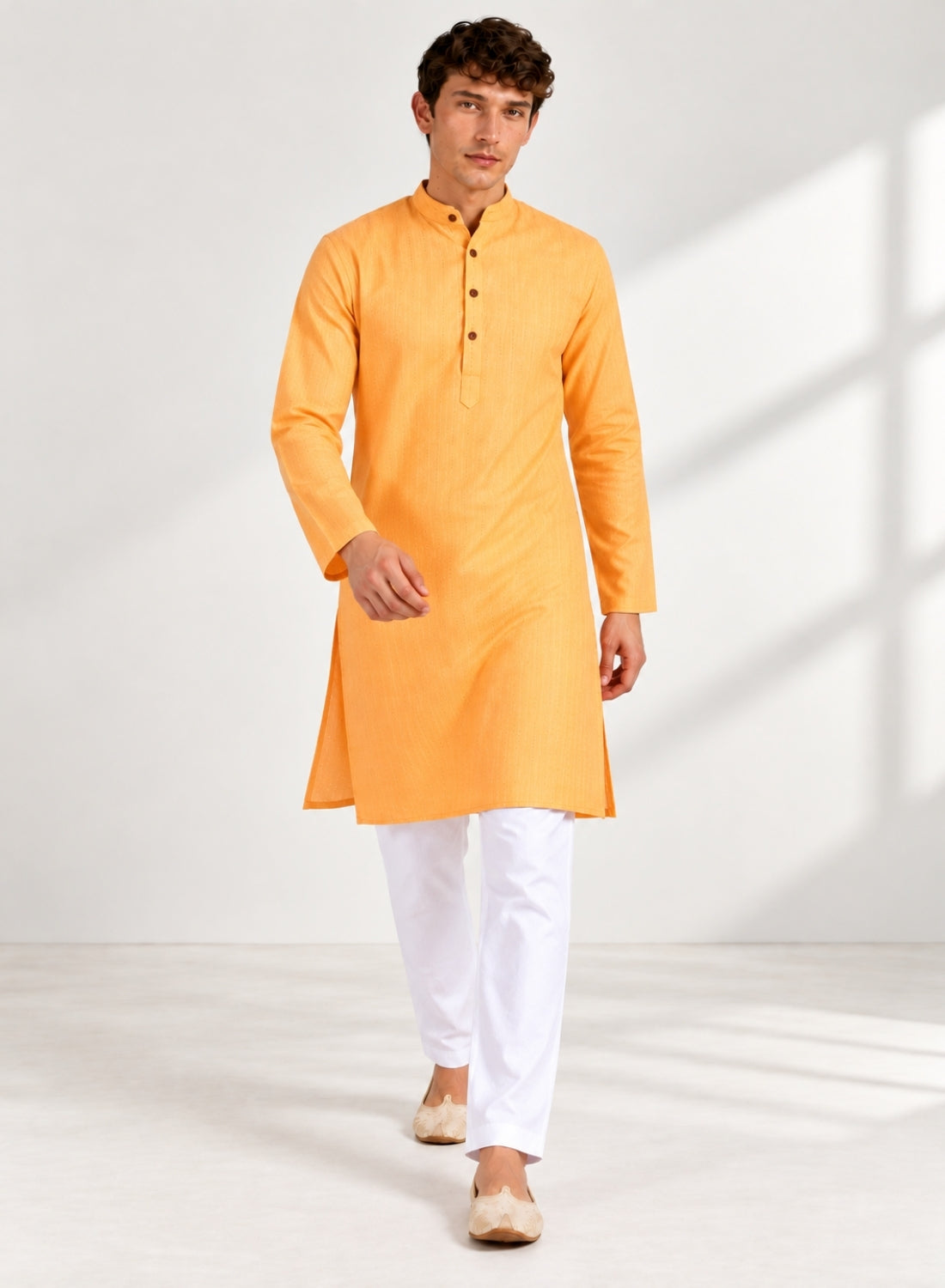 Men Orange Stripes Kurta