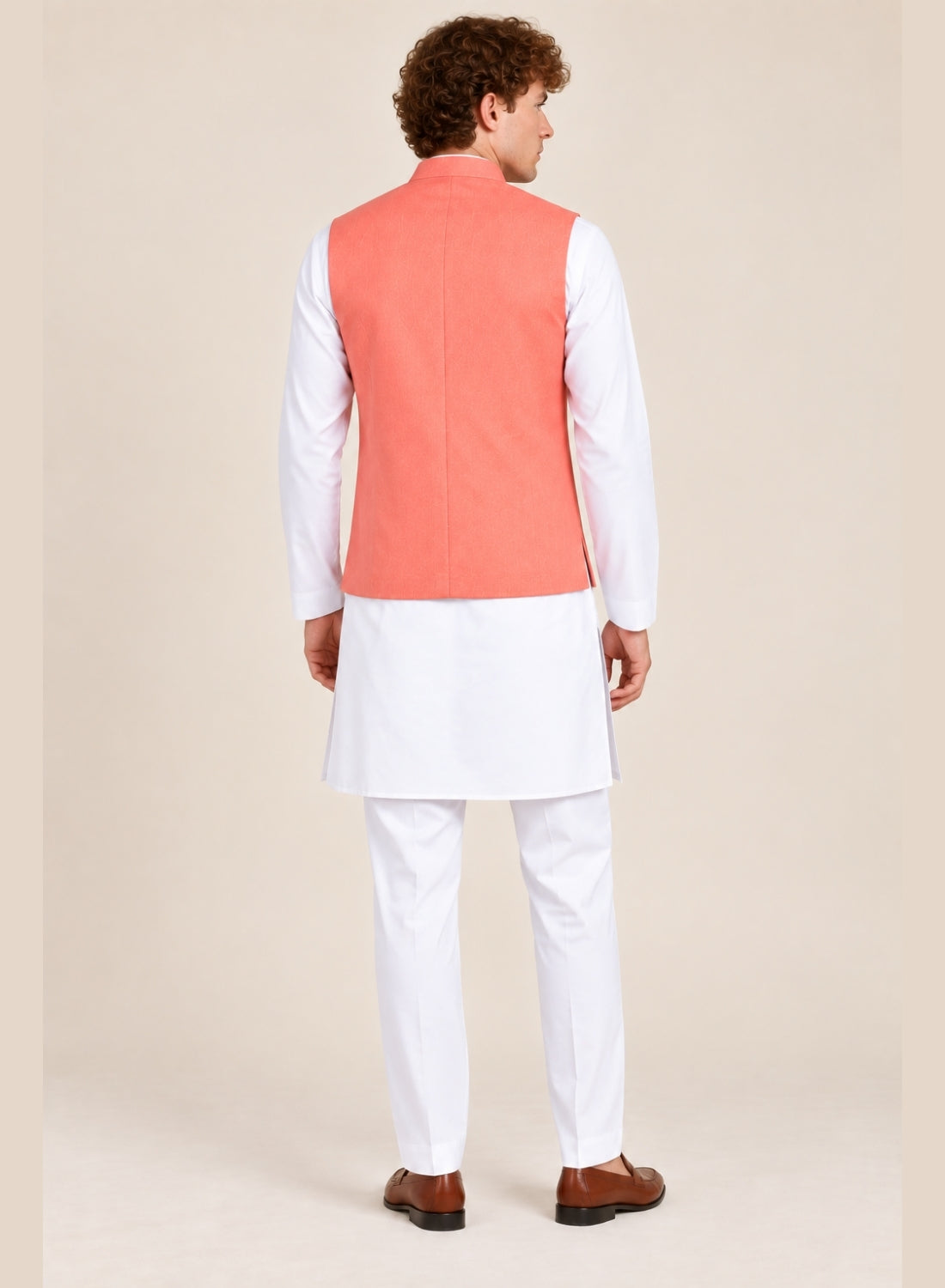 Men Peach 5 Button Nehru Jacket