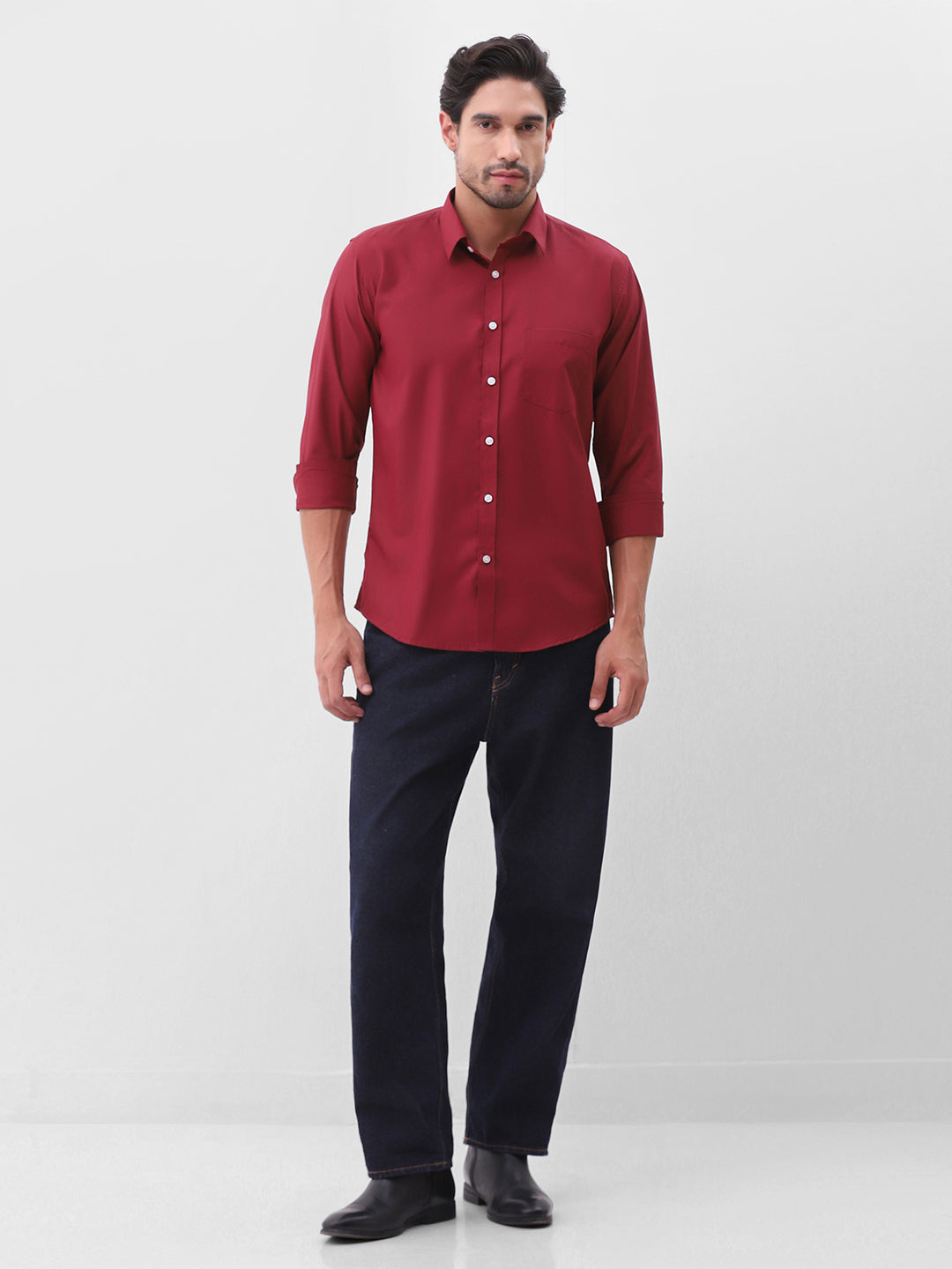 Men's Maroon Solid Casual Shirt