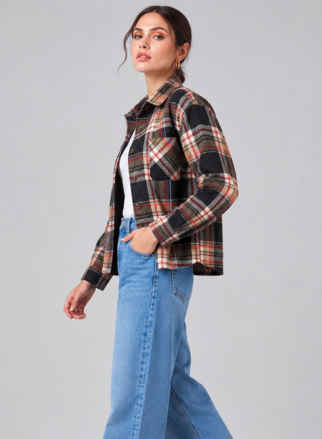 Green Checkered Women Flannel Shirt