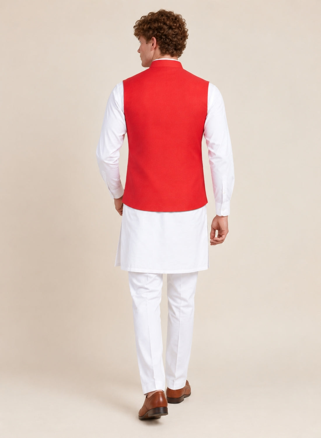 Men Red 9 Button Nehru Jacket
