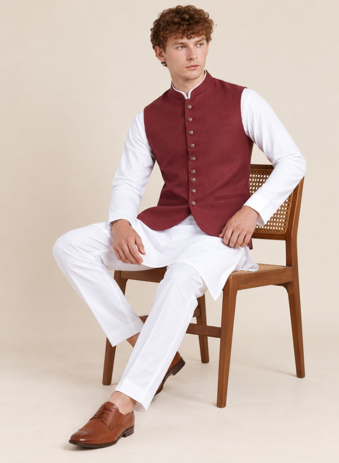 Men Maroon Nehru Jacket
