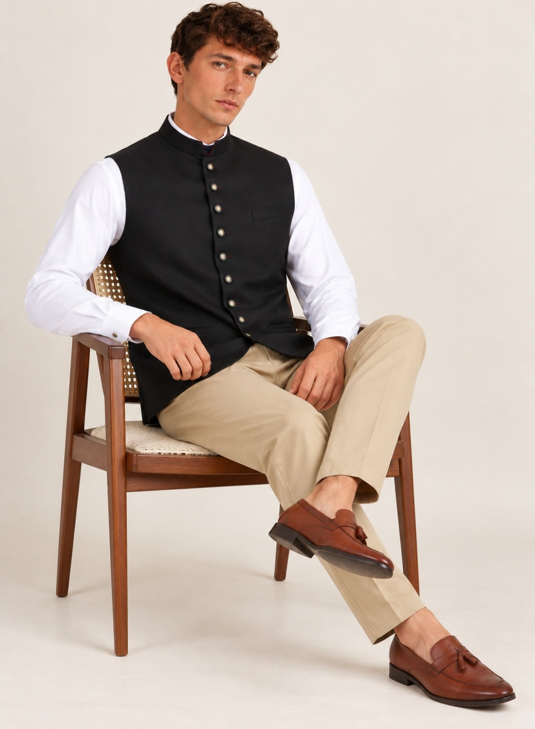 Men Black Solid Nehru Jacket