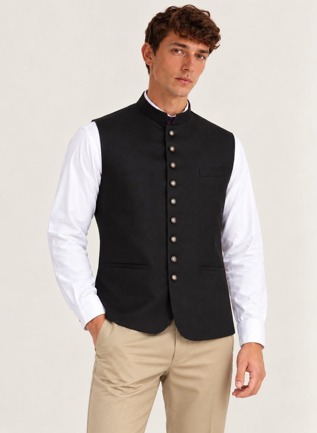 Men Black Solid Nehru Jacket