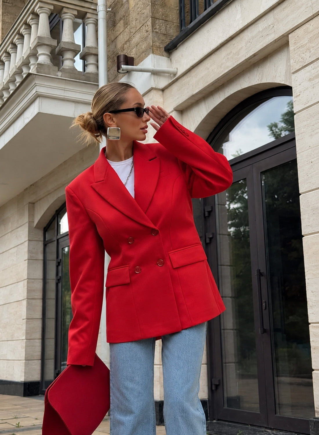 Red Double Breasted Blazer