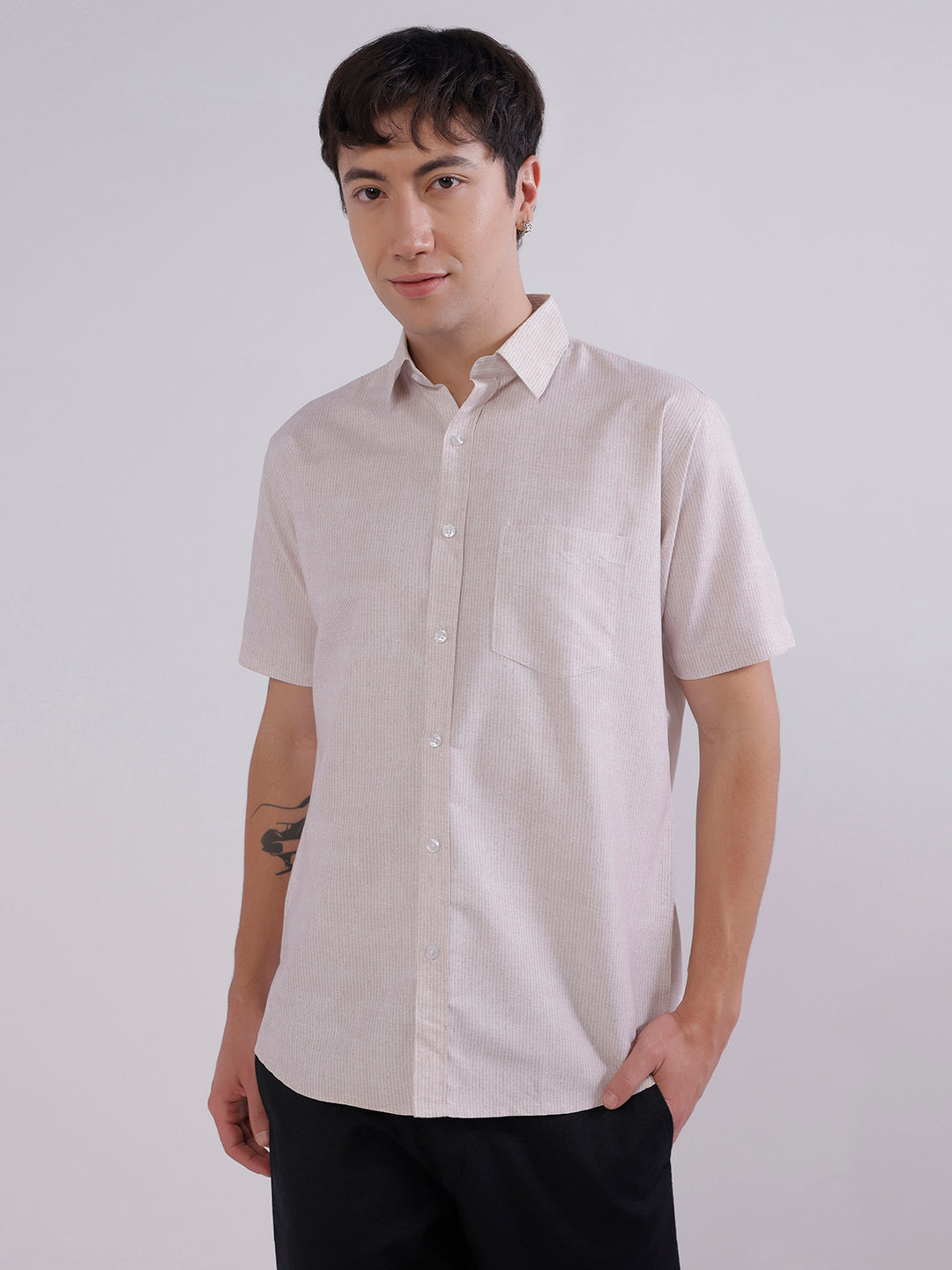 Mens Brown casual regular fit shirt