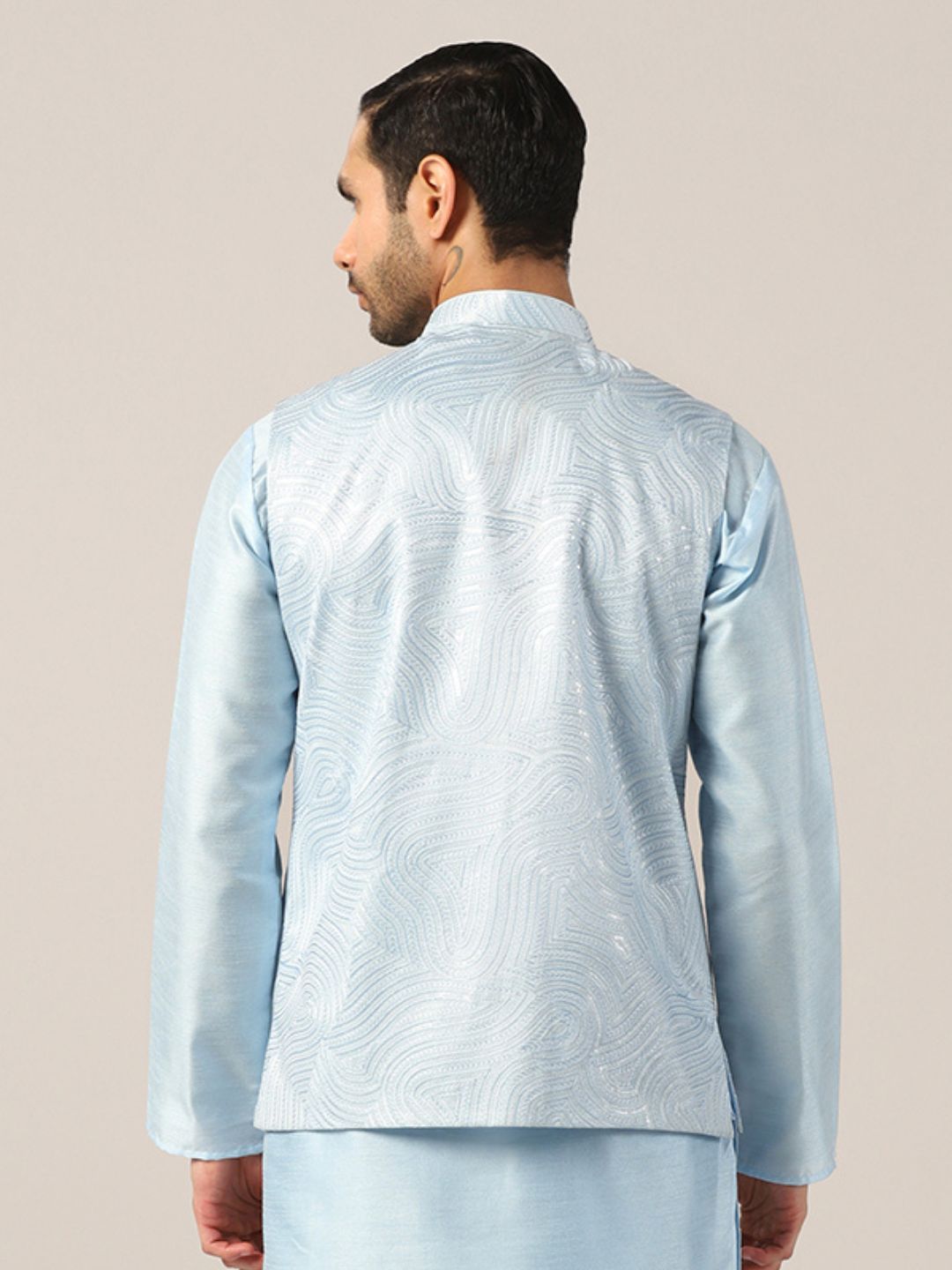 Blue Textured Nehru Jacket