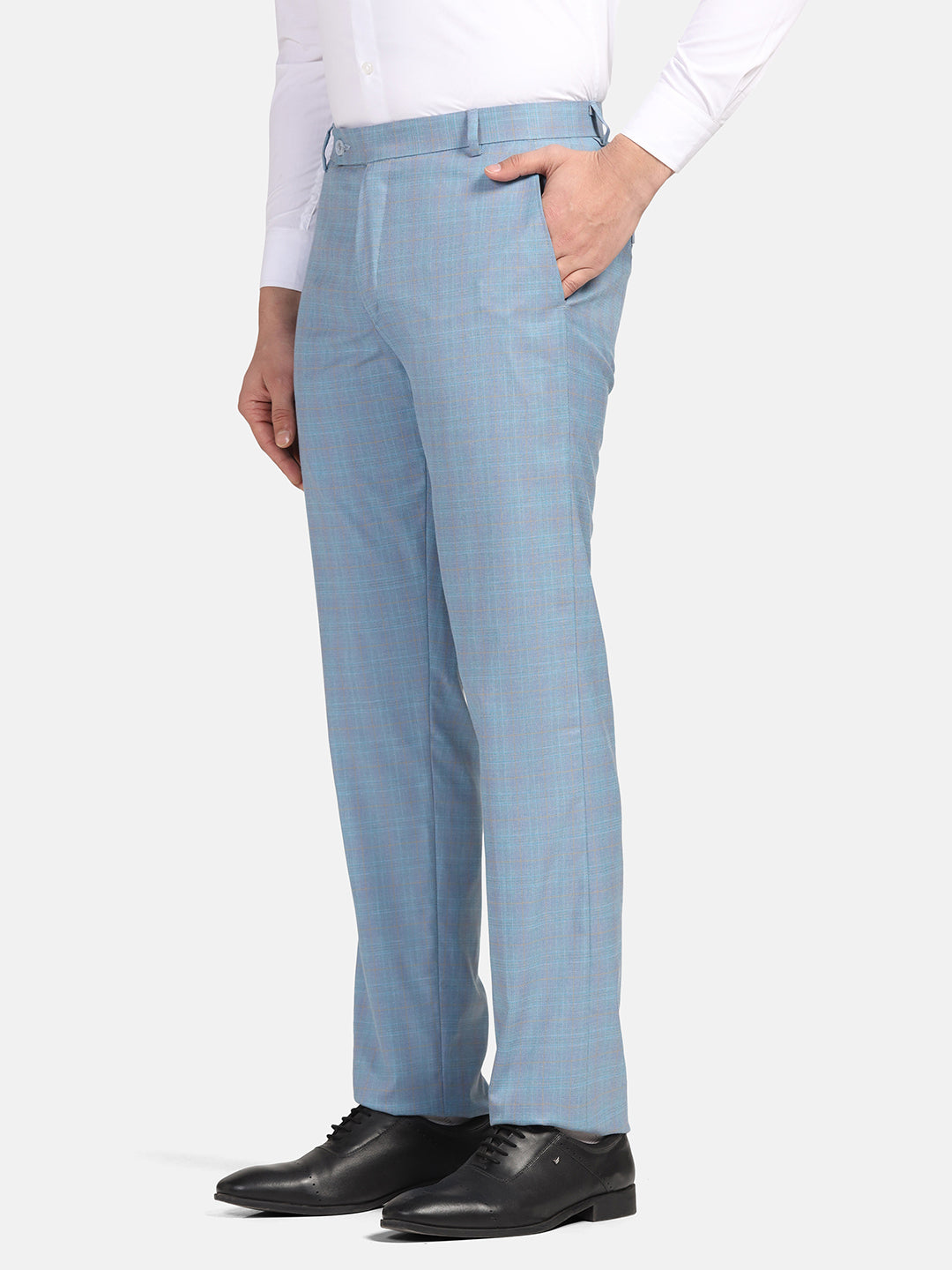 Men Sky Blue Check Trousers