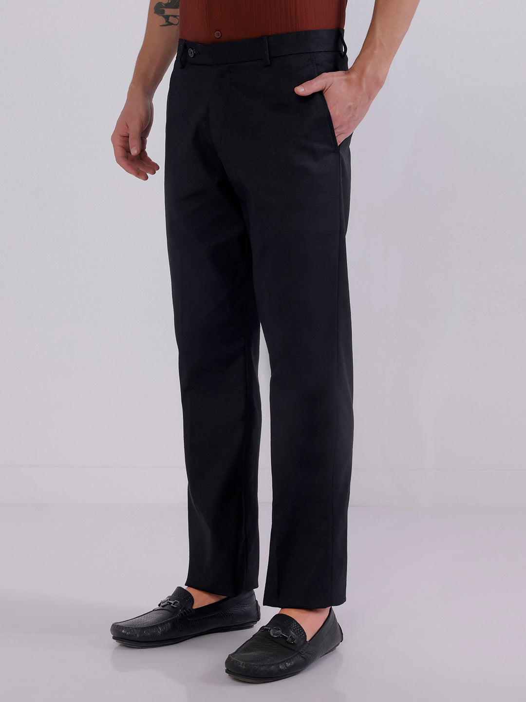 Men Black linen trousers