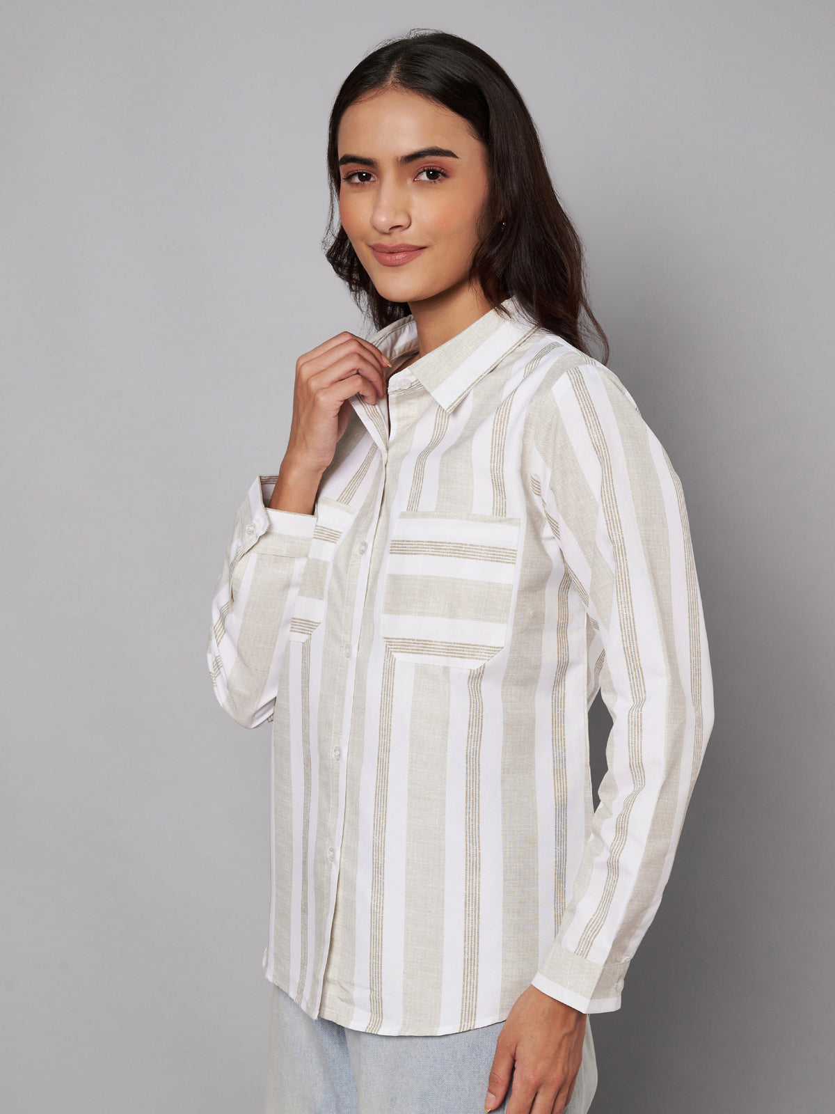 Stiped cotton 2 pocket shirt