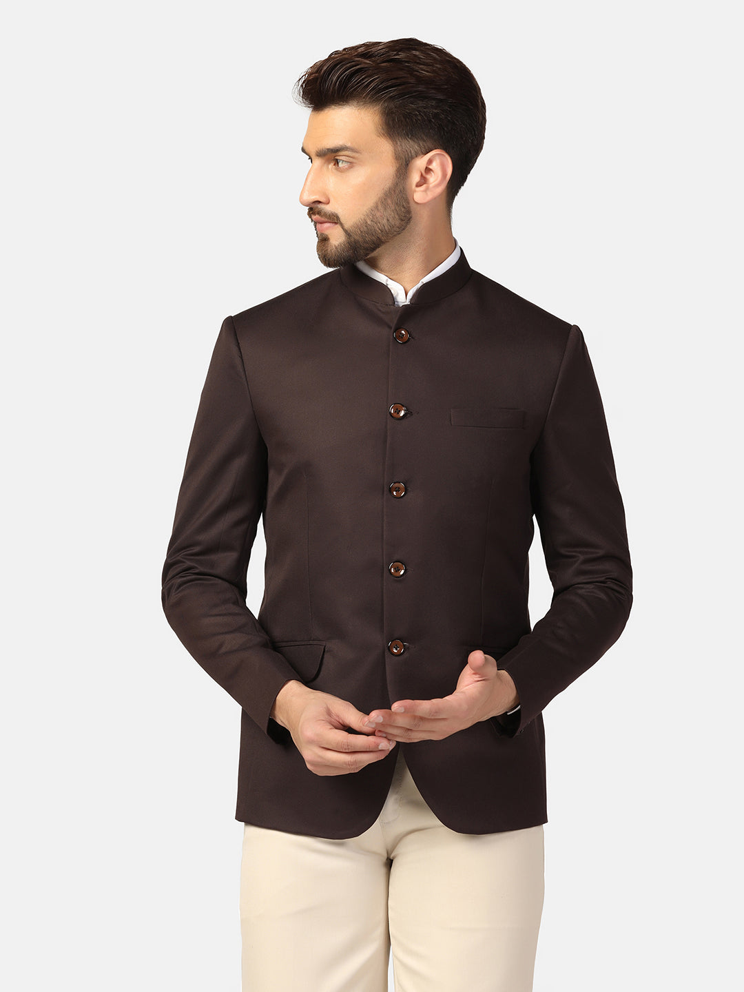 Men Brown Bandhgala Blazer - Tahvo India