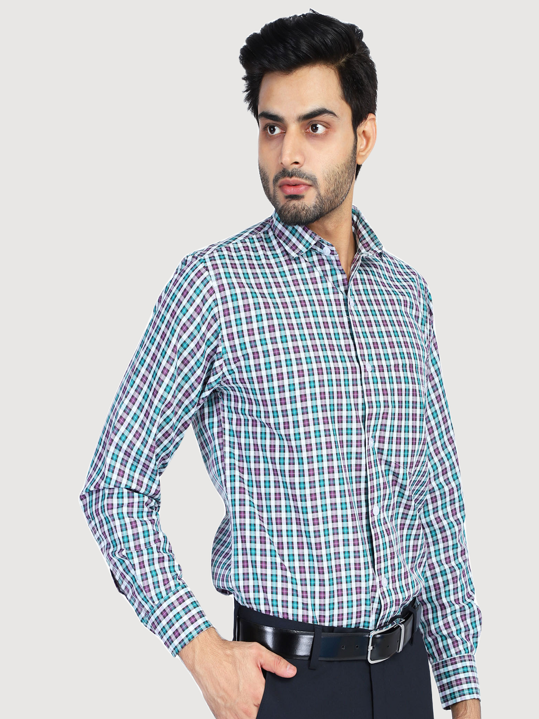 Men Purple Checkered Shirts - Tahvo India