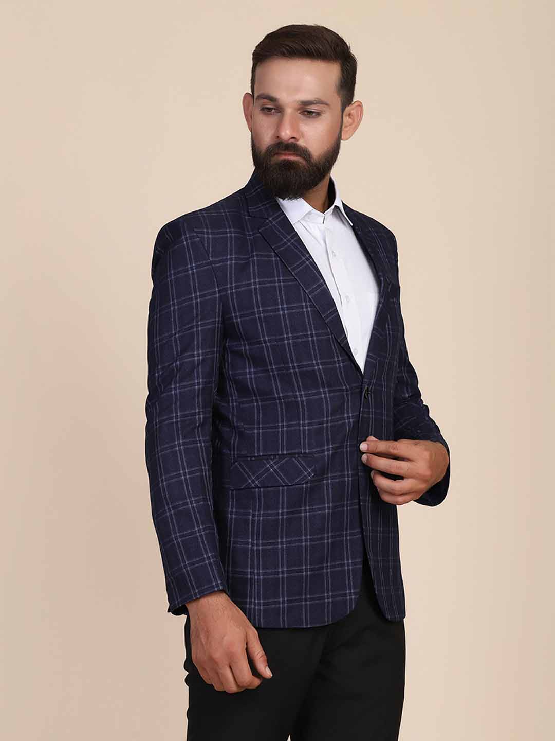 Men Tweed Blue Check Blazer - Tahvo India