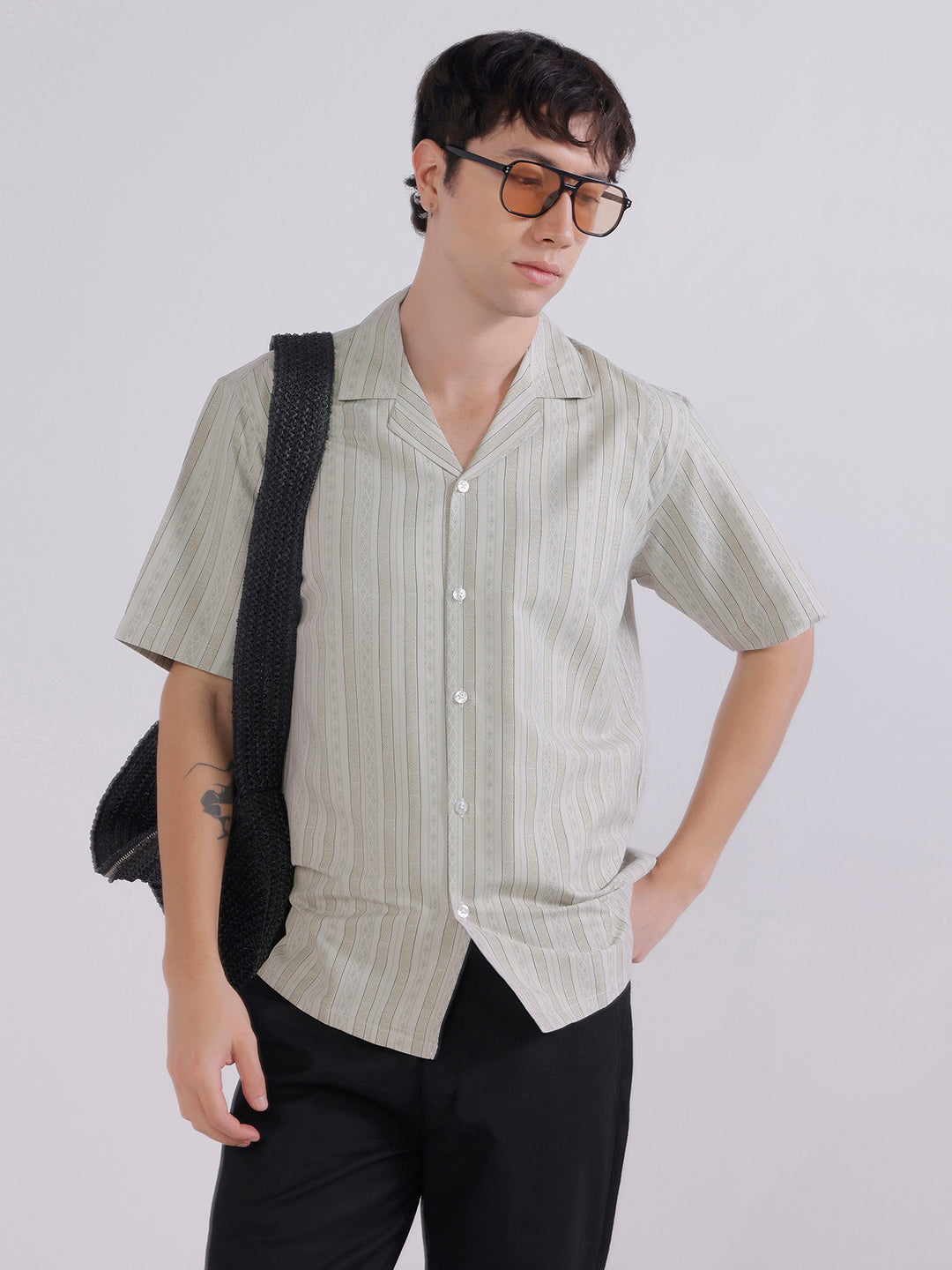 Mens green boxy casual shirt