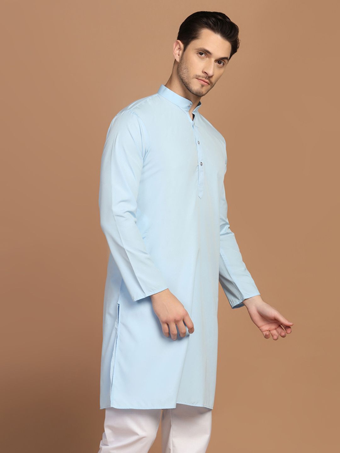 Men Light Blue Solid Kurta - Tahvo India